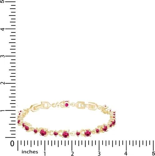 Miniatura 5 de AFFY Pulsera de tenis con forma de hoja de oro amarillo de 14 quilates, granate