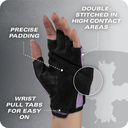 Miniatura 8 de Harbinger Power Gloves 3.0 - Guantes de levantamiento de pesas duraderos de medio dedo con cierre de muñeca ajustable, palma de cuero transpirable