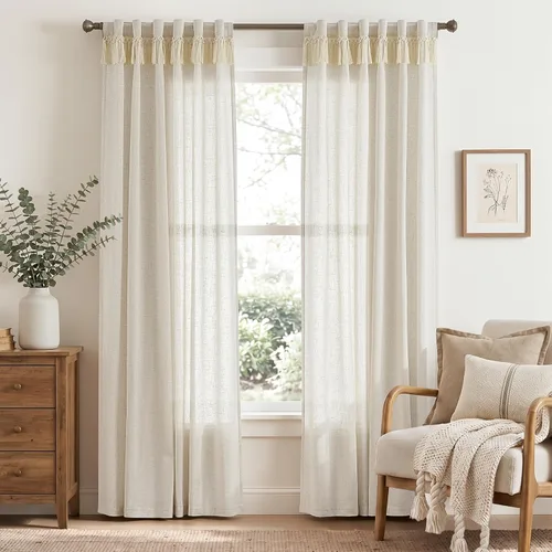 Miniatura 120 de JINCHAN Cortinas de lino de 108 pulgadas de largo, juego de 2 paneles, cortinas de ventana para sala de estar y dormitorio, cortinas