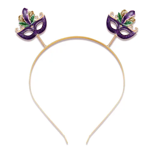 Miniatura 10 de NVENF Diadema de Mardi Gras con diamantes de imitación de flor de lis, máscara de letras de carnaval, aro para el cabello, accesorio para el cabello