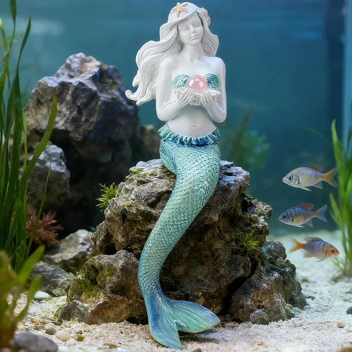 Teaeeno Decoraciones únicas de sirena para pecera, kit de decoración de sirena para casa, decoración de acuario, encantadora estatua de decoración