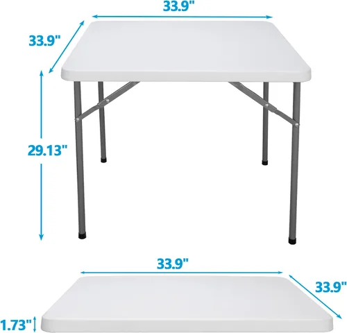 Miniatura 2 de Mesa cuadrada plegable de resina multiusos de aproximadamente 3 pies, plástico para interiores y exteriores, ligero y portátil para hogar, oficina