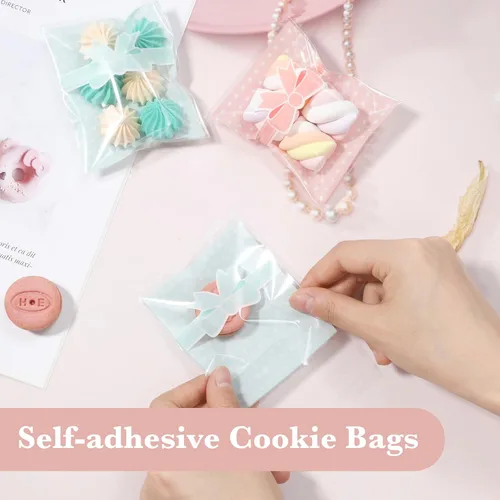 Miniatura 5 de NUOMI 200 bolsas autoadhesivas de color rosa para galletas, bolsas de celofán resellables para regalo, bolsas de polietileno de 3.9 x 3.1 pulgadas