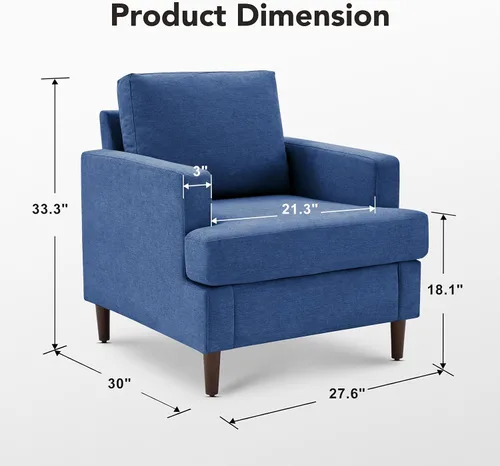 Miniatura 2 de Weture Silla de Acento Moderna de Mediados del Siglo, Sillón de Tela de Lino para Sala de Estar, Cómodas Sillas de Lectura Tapizadas para Azul
