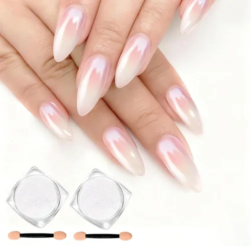 Miniatura 11 de Polvo de uñas de cromo perla para uñas de gel, polvo de uñas con efecto espejo Aurora blanco, pigmento nacarado iridiscente para arte de uñas