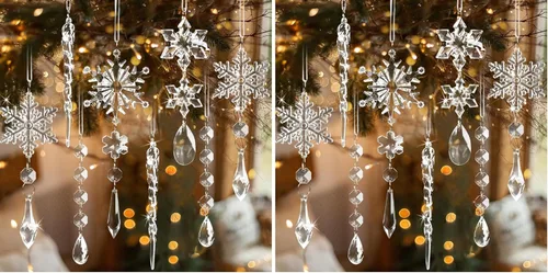 Miniatura 13 de GuassLee 36 piezas Adornos de Cristal para Árbol de Navidad - Copos de Nieve Acrílicos Azules Carámbanos Gota Cristal Adornos Colgantes para Árbol