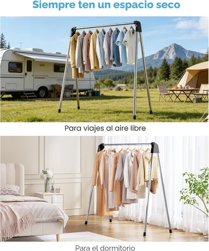 Miniatura 9 de APEXCHASER Tendedero plegable de acero inoxidable, plegable, colgador de ropa para suéter, ropa de bebé, toalla para interiores y exteriores