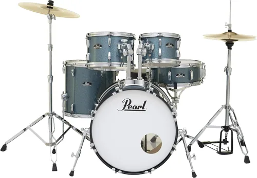 Pearl Roadshow - Juego de batería de 5 piezas con platillos y soportes, purpurina azul aguamarina (RS505C/C703)