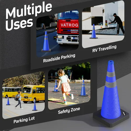 Miniatura 2 de BATTIFE [1 Paquete] Conos azules plegables de seguridad de tráfico de 28 pulgadas con base negra pesada, conos emergentes multiusos con collar
