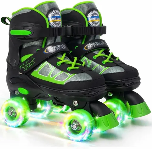 Miniatura 10 de Nattork Patines de ruedas para niños y niñas, 4 tamaños ajustables con ruedas iluminadas para niños principiantes para interiores y exteriores Azul