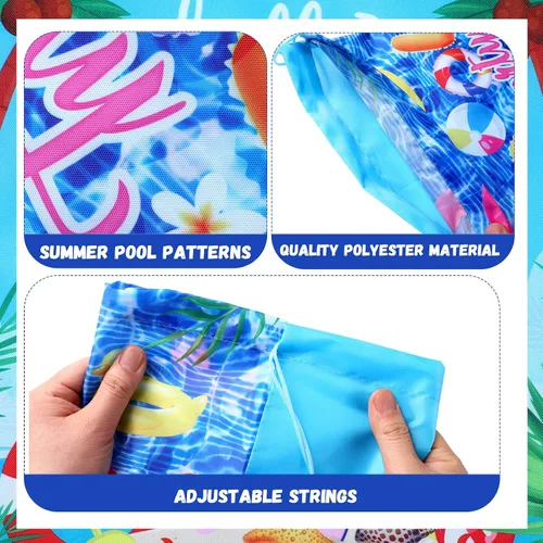 Miniatura 3 de Hosuly 24 bolsas de verano para fiesta en la piscina, bolsas con cordón, mochilas hawaianas, decoración de fiesta de piscina, bolsas de regalo