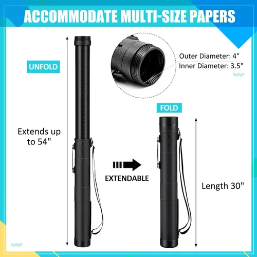 Miniatura 3 de Henoyso 1 Pcs Extendable Poster Tubes Bulk with Strap Blueprint Holder & Carrying Case for Maps, Documents, Artworks, Banners (XL)