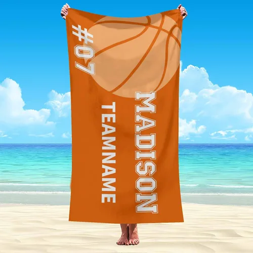 Miniatura 2 de Interestprint Toalla de piscina con nombre personalizado para niños, adultos y hombres, toalla de playa naranja personalizada con número