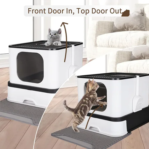 Miniatura 5 de RIZZARI Stainless Steel Cat Box: Black Large Capacity Enclosed Litter Pan with High Walls - Non-Stick Teflon Coating & Leak-Proof Drawer - Odor