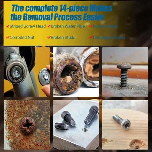 Miniatura 7 de Juego de 14 Piezas Extractor de Tornillos Easy Out y Juego de Brocas de Giro Izquierdo, Juego de Extractor de Tornillos Barridos para Quitar