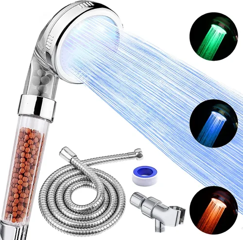 Miniatura 7 de FASTRAS Cabezal de ducha LED con mano, cabezal de ducha de alta presión con manguera, soporte y cinta de PTFE, etc., 3 cabezales de ducha filtrados