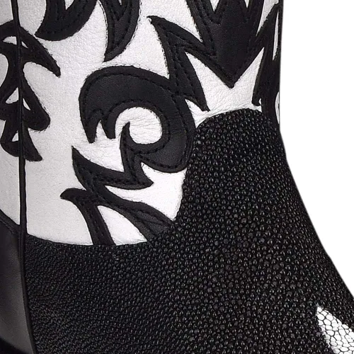 Miniatura 7 de Cuadra Western Chic - Botín para mujer en piel auténtica con cremallera negra