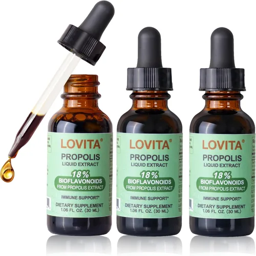 LOVITA Extracto líquido de propóleo de abeja, gotas de resina 5:1 con 18% de bioflavonoides, antioxidante sin alcohol, apoyo inmunológico y calmante