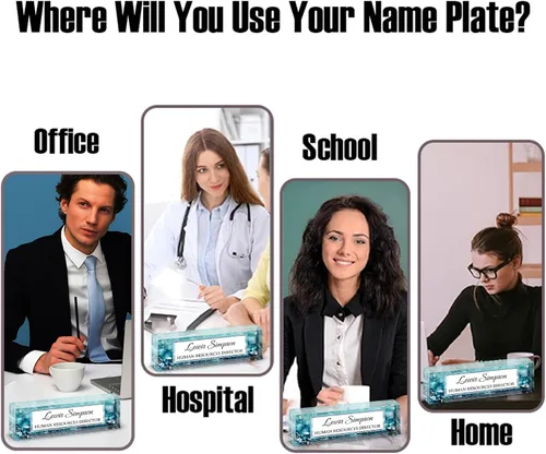Miniatura 2 de Placa con nombre para escritorio, placa con nombre personalizada de doble cara para decoración de escritorio de oficina para mujeres y hombres
