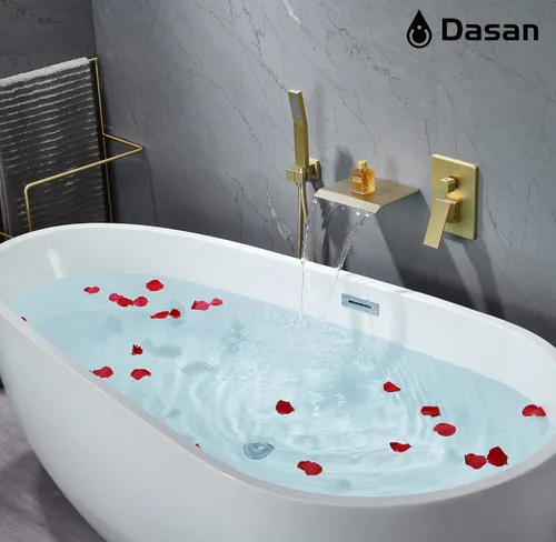 Miniatura 2 de DASAN - Grifo de llenado de bañera de montaje en pared mejorado con ducha de mano, grifo de bañera moderno montado en la pared, dorado cepillado