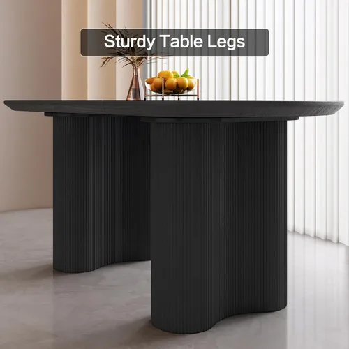 Miniatura 5 de Mesa de comedor negra de 55 pulgadas, una mesa rectangular de extremo redondeado con patas de diseño ondulado para cocina, comedor, oficina en casa