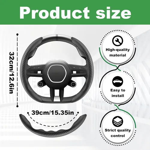 Miniatura 6 de 2 piezas Funda de volante de fibra de carbono antideslizante, Funda de volante antideslizante/Protector de volante segmentado/Accesorios