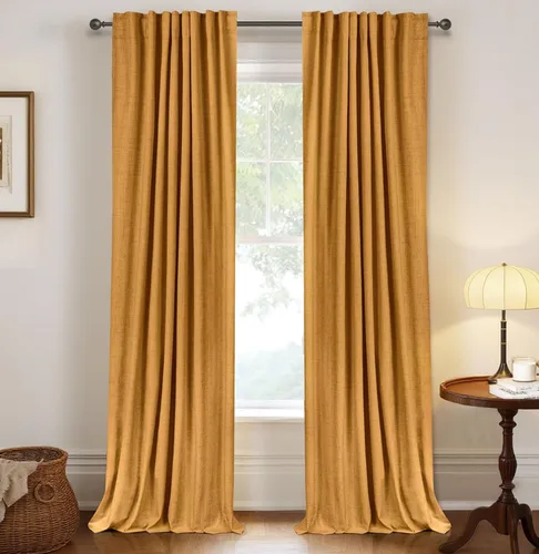 Miniatura 42 de 100% Blackout Shield - 2 cortinas opacas de lino, con presillas traseras/bolsillo para cortinero y aislamiento térmico, para el hogar, 50 pulgadas