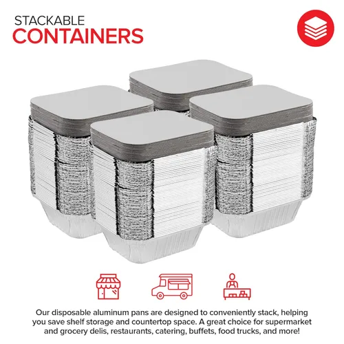 Miniatura 4 de Stock Your Home Utensilios de cocina desechables de aluminio de 1 libra con tapas (paquete de 25) – Sartenes de aluminio con tapas de cartón