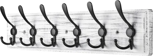 Miniatura 8 de Perchero de Pared de Montaje en Pared, Perchero de Pared de Madera Resistente para Pared, 6 Ganchos Triples para Colgar Abrigos, Chaqueta, Sombrero