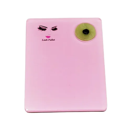 Paleta de extensión de pestañas acrílicas 2 en 1 + juego de piedra de jade redonda, almohadilla de injerto de pestañas, bandeja de pestañas (rosa)