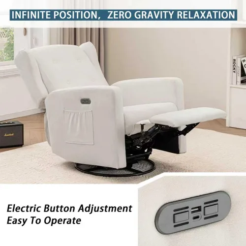Miniatura 3 de Ketaiyou Silla reclinable giratoria eléctrica, con respaldo alto, silla mecedora eléctrica para guardería, puertos USB y tipo C, sillón reclinable