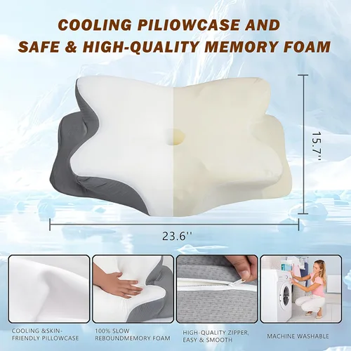 Miniatura 5 de Almohada cervical para el cuello para aliviar el dolor, almohadas ergonómicas de espuma viscoelástica para dormir, almohadas de apoyo para el cuello