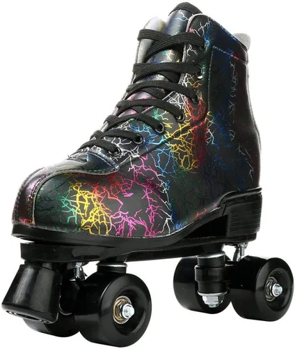 Miniatura 6 de Patines de ruedas para mujeres y hombres, zapatos altos de piel de vacuno, patines clásicos de doble fila, patines de cuatro ruedas para hombres