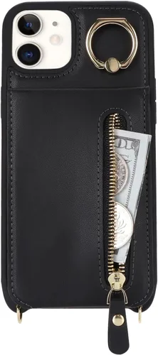 Miniatura 4 de Funda para iPhone 12 con tarjetero para mujer, para iPhone 12 Pro, funda para teléfono con correa, ranuras para tarjetas de crédito, bandolera