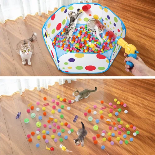 Miniatura 6 de Palksky Juguetes interactivos para gatos con hoyo de bolas para gatos, bolas de juguete, lanzador de bolas, juguetes de primavera para gatos