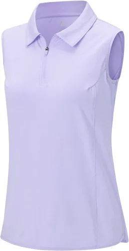 Miniatura 5 de YSENTO Camisas de golf sin mangas para mujer, cuello con cremallera de 14, de secado rápido, que absorben la humedad