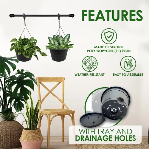 Miniatura 3 de Macetas colgantes europeas de 10 pulgadas para plantas de interior, 2 piezas de 10 pulgadas con (2) ganchos de 15.7 pulgadas, macetas colgantes