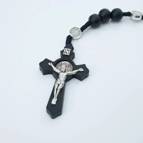 Miniatura 5 de MelinSam Cruz de pared de crucifijo, cruz católica hecha a mano con cuentas de rosario de madera, collar con colgante y piedras inspiradoras
