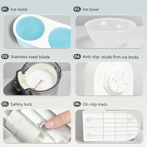 Miniatura 5 de Máquina de hielo afeitado con cono de nieve, máquina de afeitar eléctrica de hielo con 2 tazas de molde de hielo de plástico utilizables, máquina