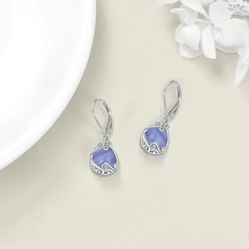 Miniatura 180 de Aretes colgantes con forma de lágrima de filigrana de piedra lunar de plata de ley 925 con cierre de palanca para mujer, regalos de joyería