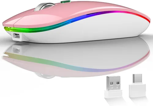 Miniatura 15 de Uiosmuph Ratón inalámbrico LED, G12 Slim recargable silencioso ratón, 2.4G portátil USB óptico inalámbrico ratón de computadora con receptor USB