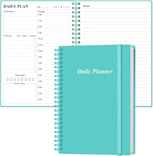 Agenda diaria sin fecha, cuaderno A5 de lista de tareas por hora, planificador de citas en espiral para mujeres y hombres, tapa dura de PVC, Verde