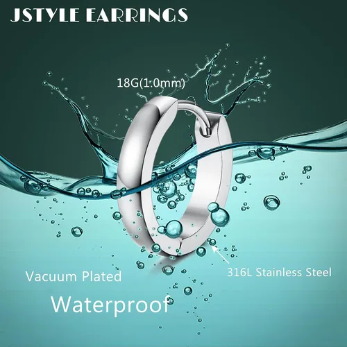 Miniatura 15 de Jstyle 4 pares de aretes de acero inoxidable para hombres y mujeres, aretes de aro Huggie Piercing 18G