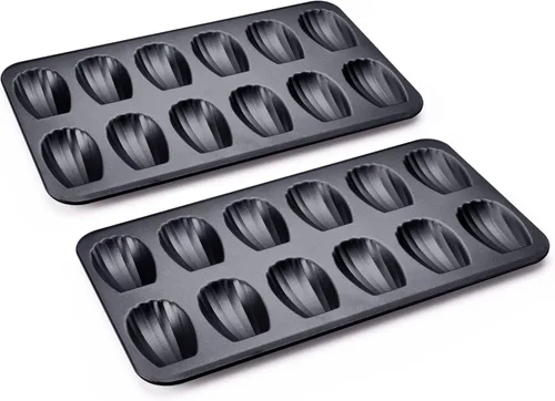 HONGBAKE Molde de Madeleine antiadherente, paquete de 2 bandejas de galletas de madeleine resistentes de 12 cavidades para hornear en el horno,