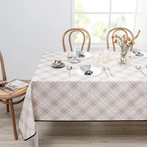Miniatura 21 de MYSKY HOME - Mantel para mesa rectangular, impermeable, manteles de algodón suave para interior/exterior, mantel sin arrugas para mesa rectangular