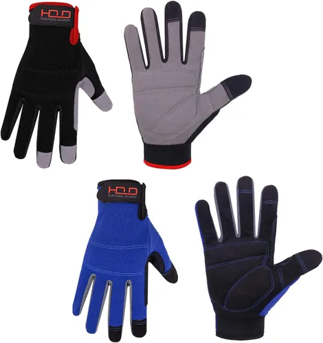 Miniatura 29 de HANDLANDY Guantes de trabajo para hombre y mujer, guantes de trabajo de mecánicos de uso general con pantalla táctil, guantes de trabajo flexibles