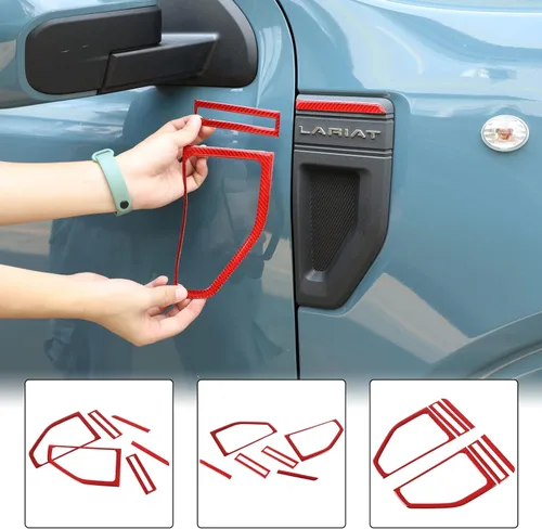 Miniatura 6 de Cubiertas de ventilaciones laterales del guardabarros del automóvil, tira de moldura compatible con Ford Maverick 2022-2025 2026, fibra de carbono