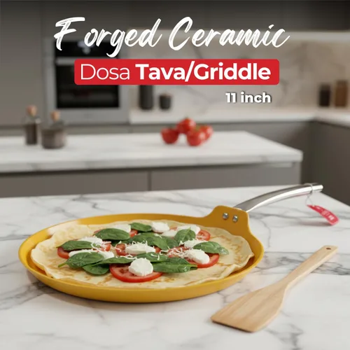 Miniatura 5 de SALFORD Sartén antiadherente de cerámica de 11 pulgadas para crepé Dosa Tawa, plancha plana para panqueques, tortillas y huevos, compatible