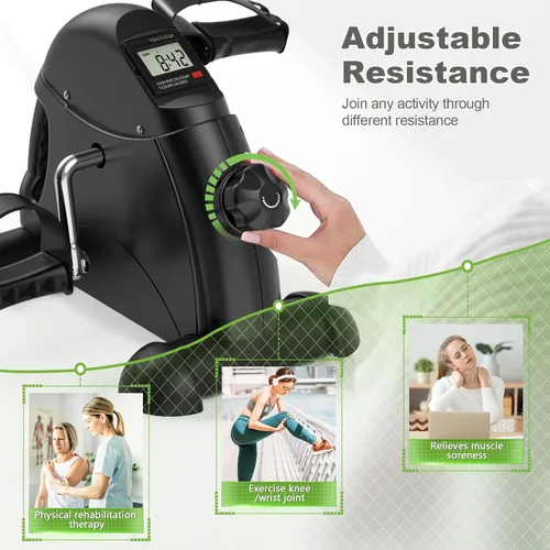 Miniatura 3 de FEIERDUN Mini bicicleta de ejercicio, ejercitador de pedal de bicicleta debajo del escritorio para ejercicio de brazos/piernas, ciclo de escritorio