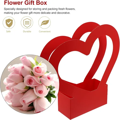 Miniatura 3 de STOBOK Caja de flores retro de 2 piezas con mango de corazón Caja de embalaje de ramo de fiesta de boda Bolsa de embalaje de ramo de papel Caja